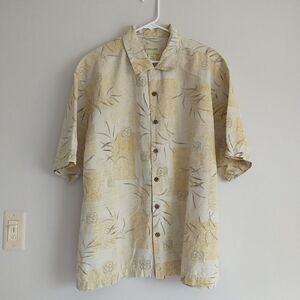 Joseph&Feiss Shirt Mens 2XL Green Floral 100%Silk ButtonUp ShortSleeve Hawaiian